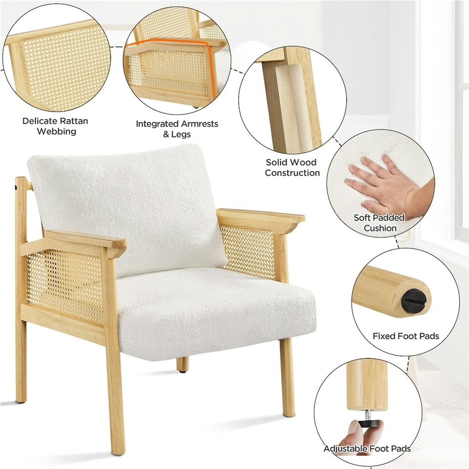 image 1 of Yaheetech Boucle Accent Chair with Seat Cushion and Back Pillow White
