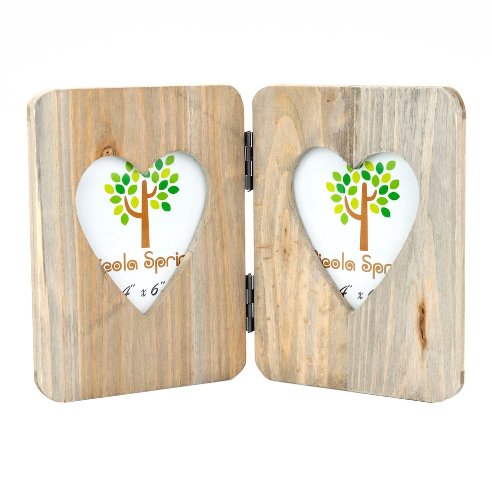image 1 of Nicola Spring Rustic Hearts Folding 2 Photo Frame - 4 x 6" - Natural