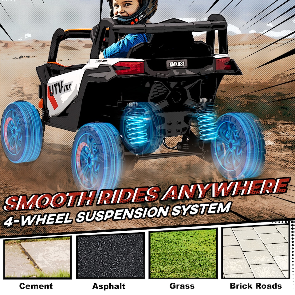 image 1 of AIYAPLAY 12V Kids Ride On Car, Electric Car for Kids UTV with Remote Control, Slow Start, Suspension System, LED Lights, Music, USB Port, for Boys Girls 3-5 Years | Orange