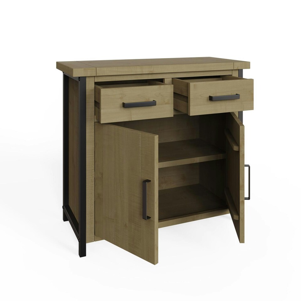 image 1 of Lowry 2 Door 2 Drawer Compact Sideboard Driftwood Lacquered Solid Reclaimed Pine Brown