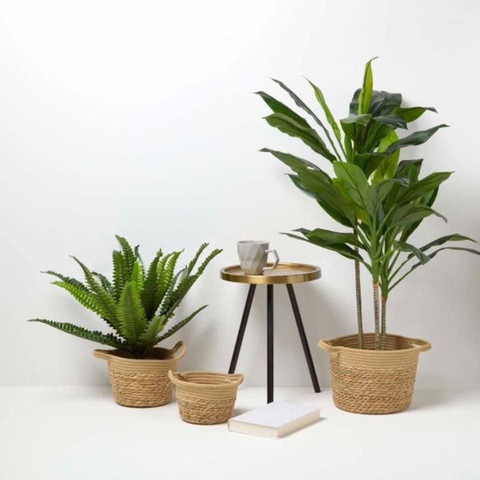 image 1 of Homescapes Set of 3 Woven Storage Baskets, Natural Grass and Rope Cream