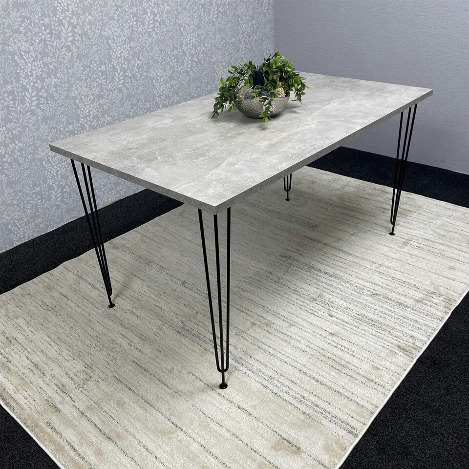 image 1 of Modern Grey Rectangular Dining Table with Hairpin Legs  Compact Kitchen & Dining Room Table (L140) Grey