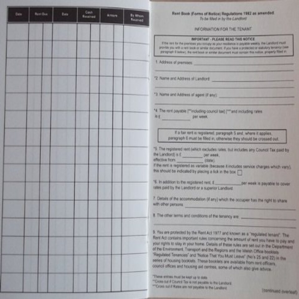 image 1 of Rent Book 16 Page Protected Or Statutory Tenancies Book (C235)