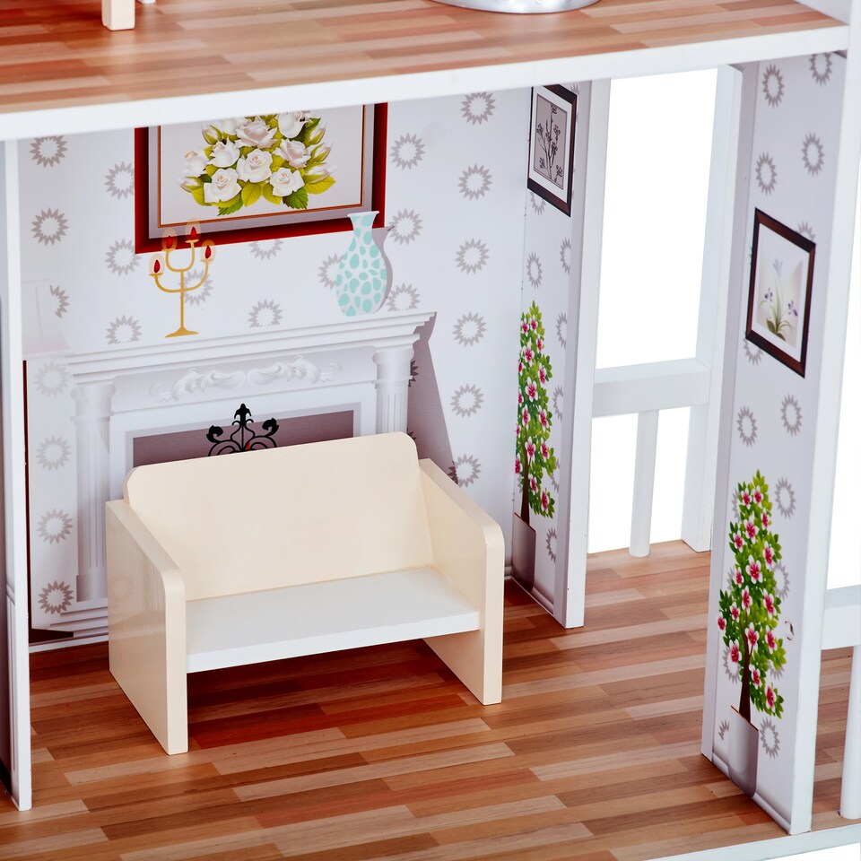 image 1 of Teamson Kids 2-Story Wooden Dollhouse with Stable, Grey, Farmhouse