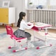 image 5 of COSTWAY Height Adjustable Kids Study Table and Chair Set with Tilting Tabletop-Pink