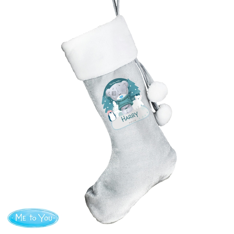 image 1 of Personalised Christmas Tiny Tatty Teddy Silver Grey Stocking