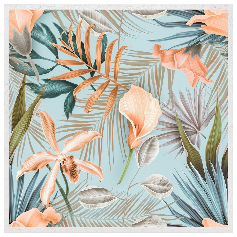 image 1 of Pink tropical flowers (Picture Frame) White | XS