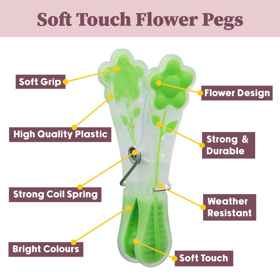 image 1 of JVL Prism Soft Touch Flower Design Pegs, Pack of 24