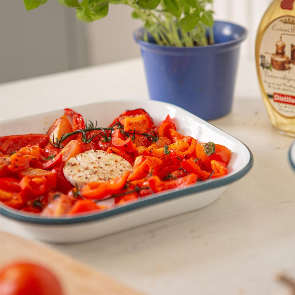 image 1 of Argon Tableware White Square Enamel Baking Tray - 24.5cm x 24.5cm - Green