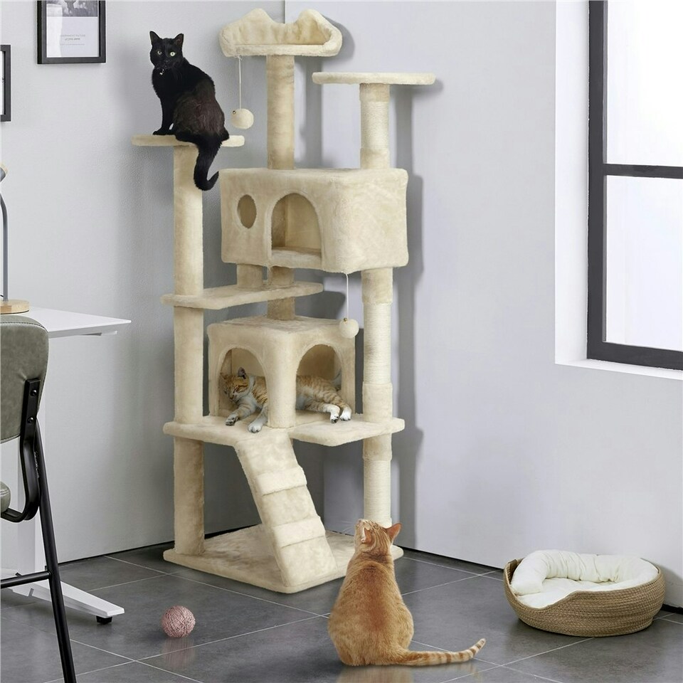 image 1 of Yaheetech 156 cm Multilevel Indoor Cat Climbing Frame Beige