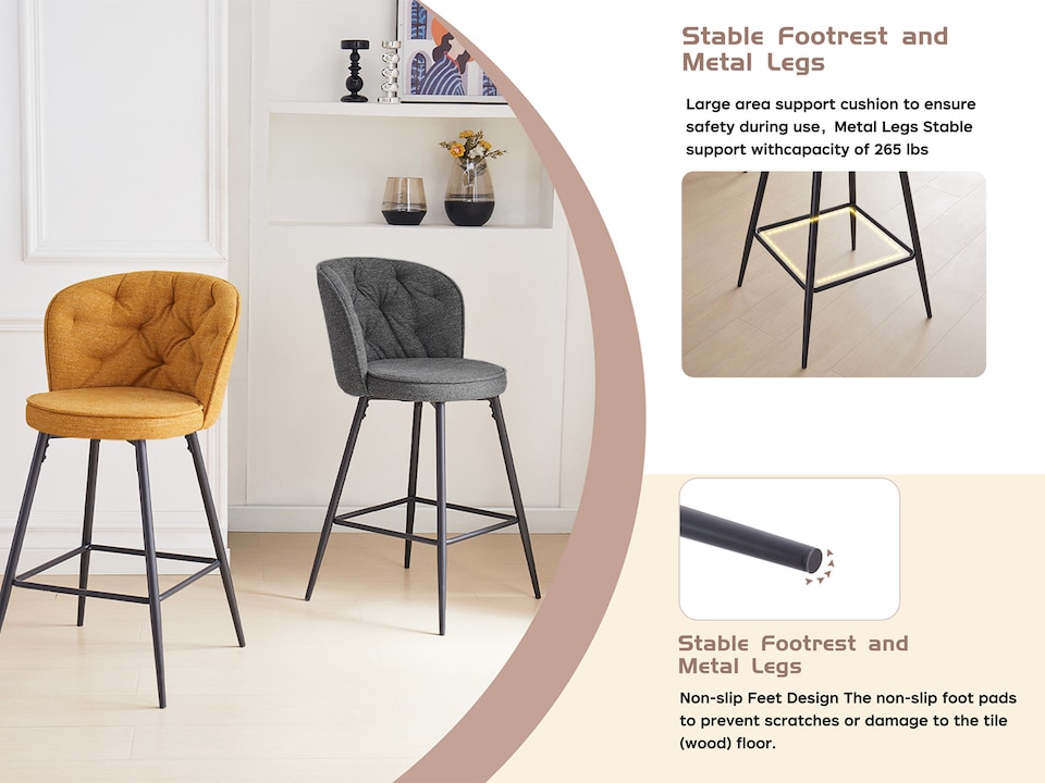 image 1 of SONARA Set of 2 Blended Woven Fabric Counter Height Bar Stools with Backrest | Yellow