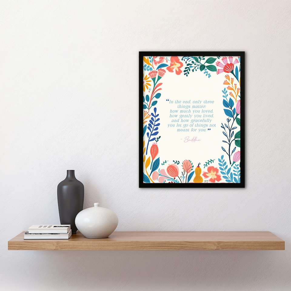 image 1 of Buddhist Mindfulness Quote Floral Buddha Meditation Framed Wall Art Print