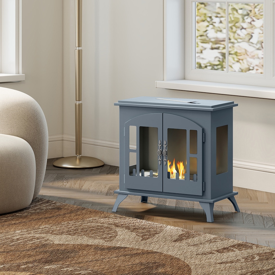 image 1 of HOMCOM Freestanding Ethanol Fireplace Stove, Bioethanol Fire with Stainless Steel Flame Snuffer, 0.9L Tank, 3 Hours Burning Time for Indoor, Grey | Grey