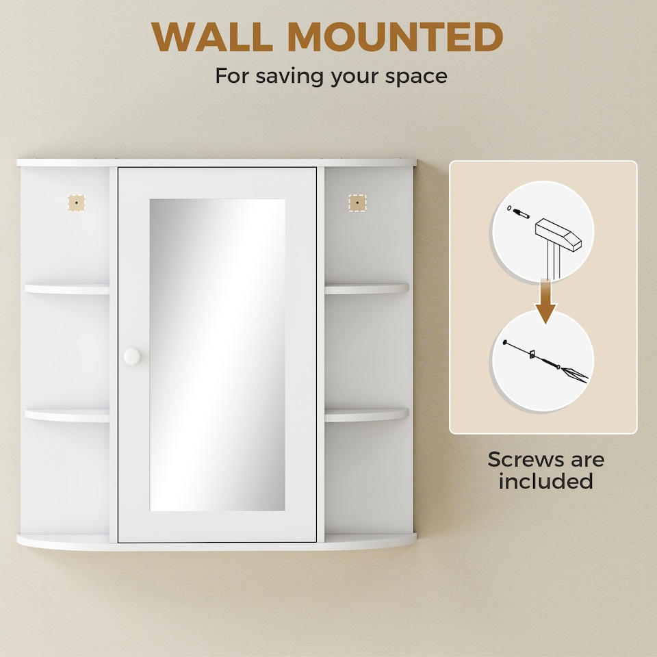 image 1 of HOMCOM Wall Mounted Bathroom Cabinet w/ Mirror Single Door Storage Shelves
