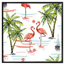 Flamingo & palm trees (Picture Frame) Black | S