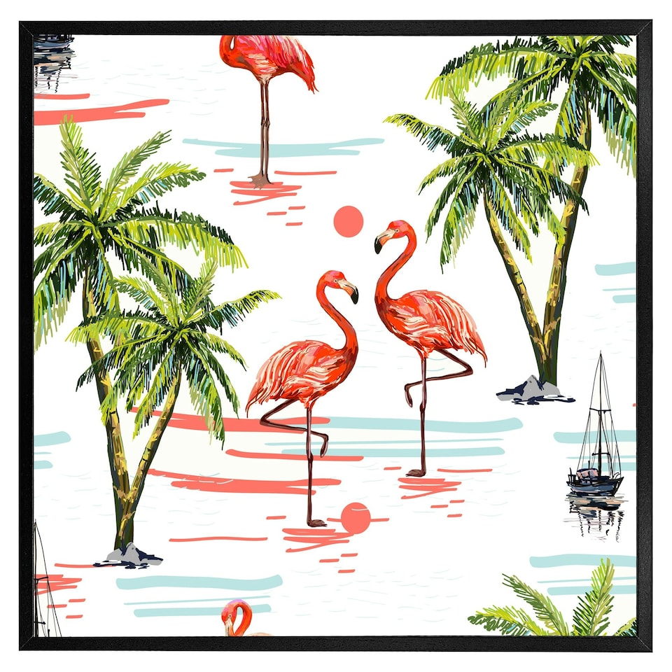 image 1 of Flamingo & palm trees (Picture Frame) Black | S