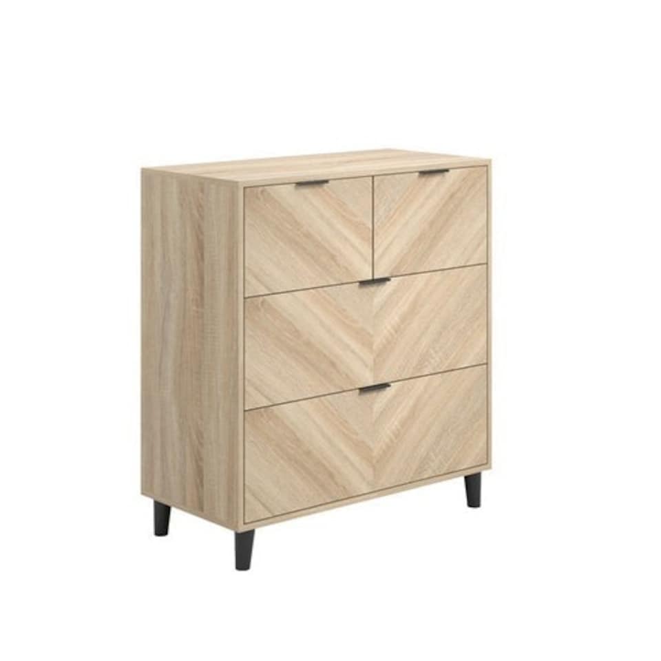 image 1 of Stockholm Chevron 4 Drawer Chest - Engineered Wood - L39 x W82 x H90 cm - Sonoma Oak/Black Matte