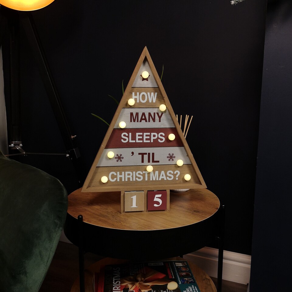image 1 of 42cm Wooden Christmas Countdown Decoration with 10 Warm White LEDs