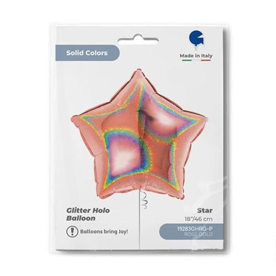 image 1 of Glitter Holographic Rose Gold Star Shape Foil Helium Balloon 46cm / 18 in