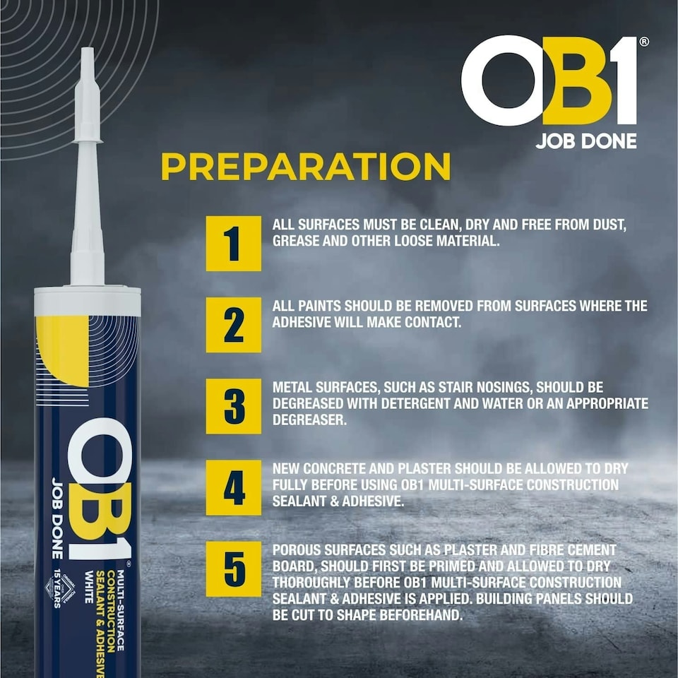 image 1 of OB1 White - Multi-Surface Construction Sealant & Adhesive Waterproof Silicone (Box of 12)