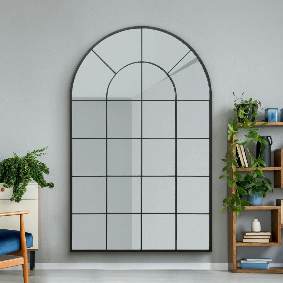 image 1 of The Arcus - Black Framed Arched Window Leaner/Wall Mirror 75" X 47" (190x120CM) Suitable for Inside and Outside! Black