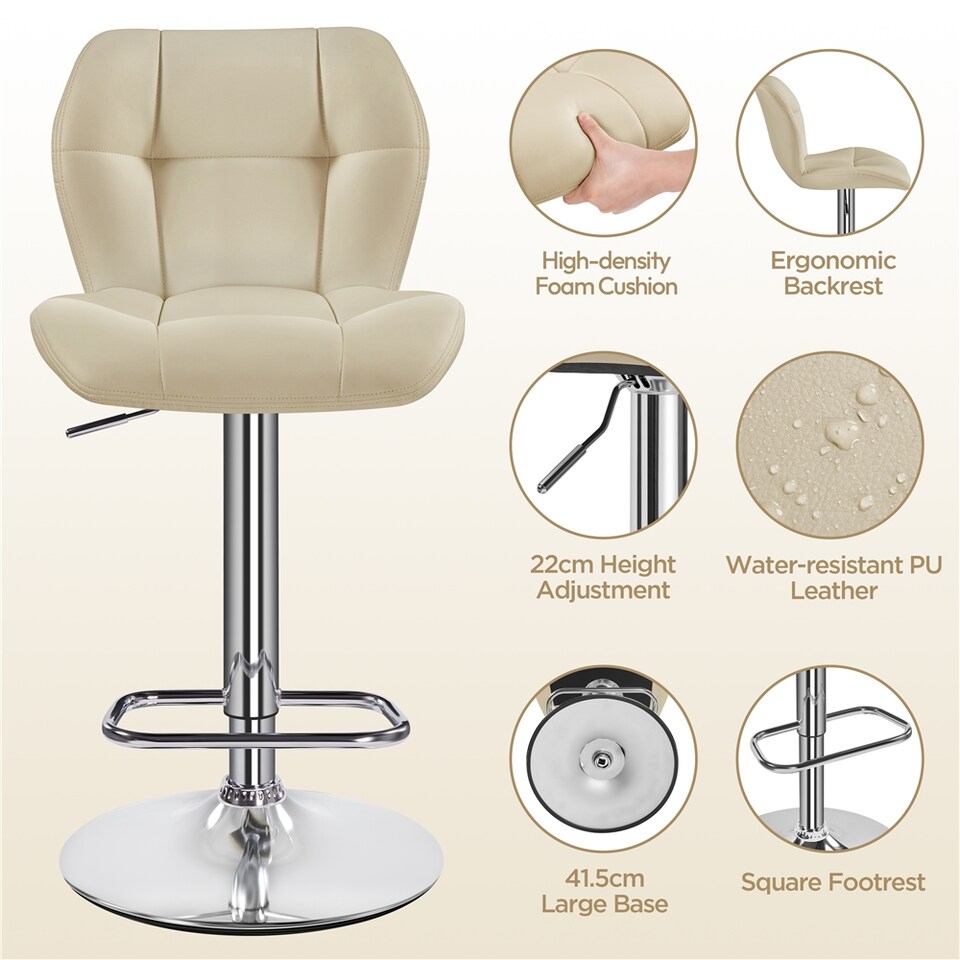 image 1 of Yaheetech Set of 2 Modern Faux Leather Swivel Bar Chair-Khaki