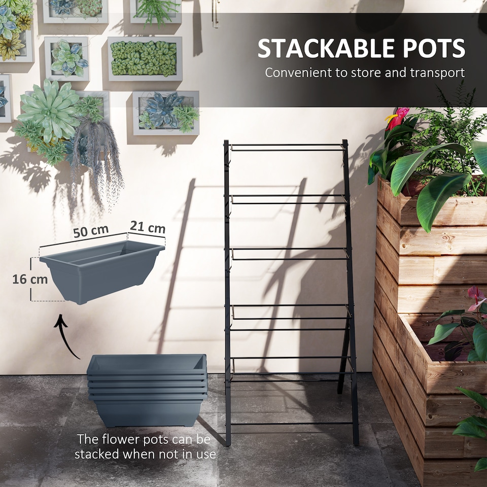 image 1 of Outsunny 5-Tier Raised Garden Bed, Ladder Planter with 5 Removable Boxes | Grey | Grey | 1