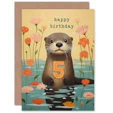 Kids Age 5 Cute Otter Lake Flowers Child Daughter Girl 5th Birthday Card