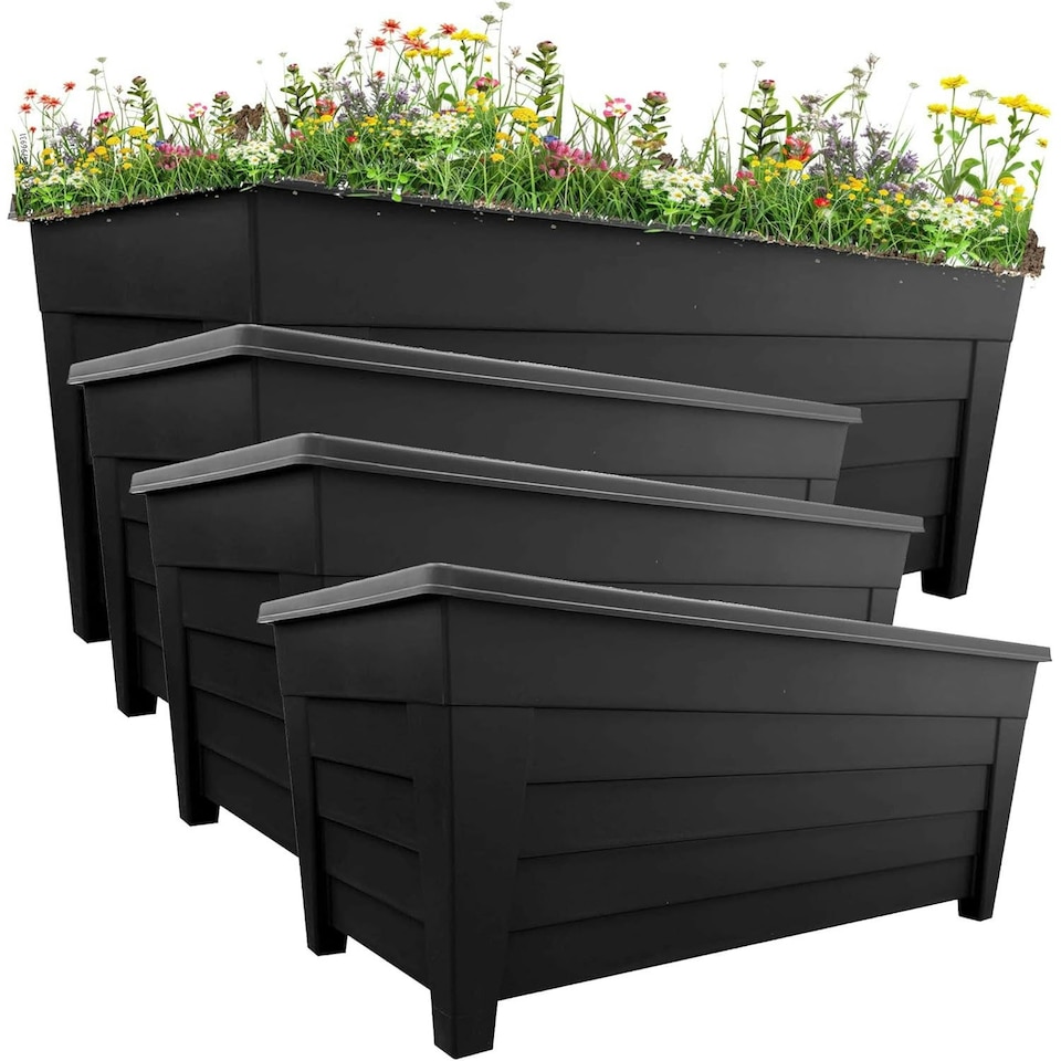 image 1 of 4 Large Black Grosvenor Trough Planter For Home, Office, Balconies, Gardens, Greenhouses & Patios Black