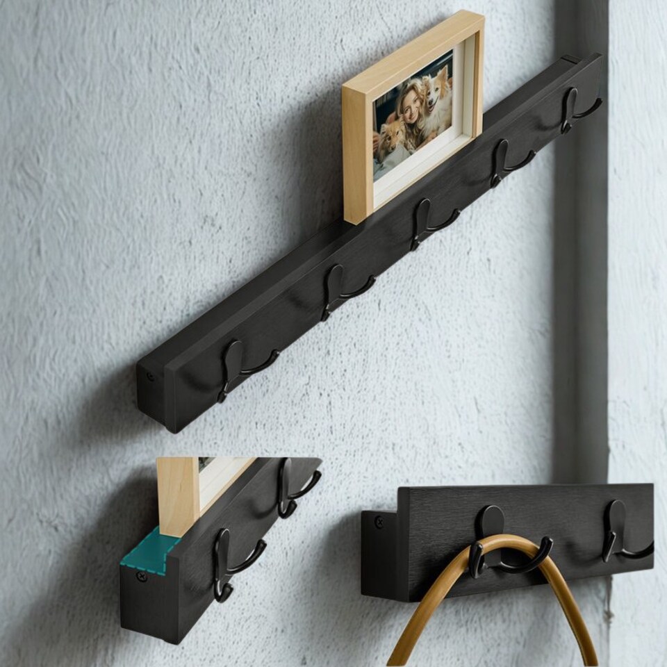 image 1 of 3 Tier Bamboo Shoe Bench Rack with Coat Hooks