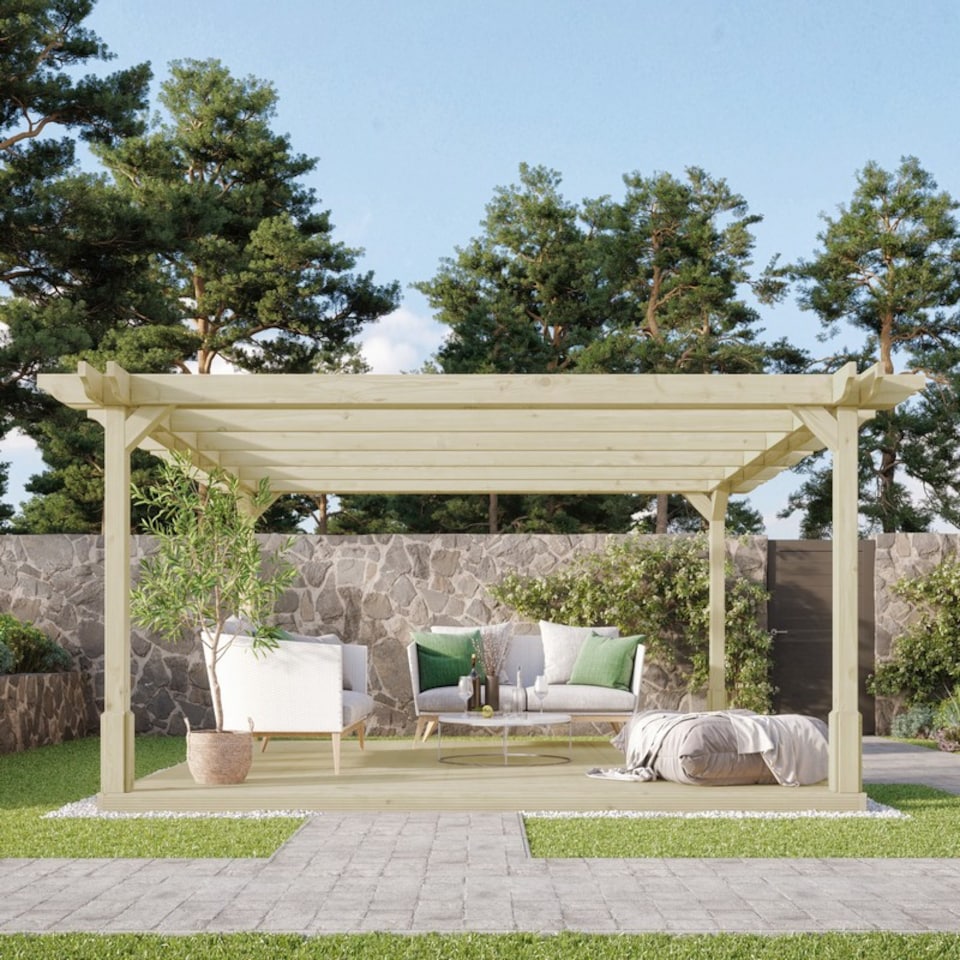 image 1 of Double Premium Pergola and Decking Kit - Wood - L360 x W360 cm - Light Green