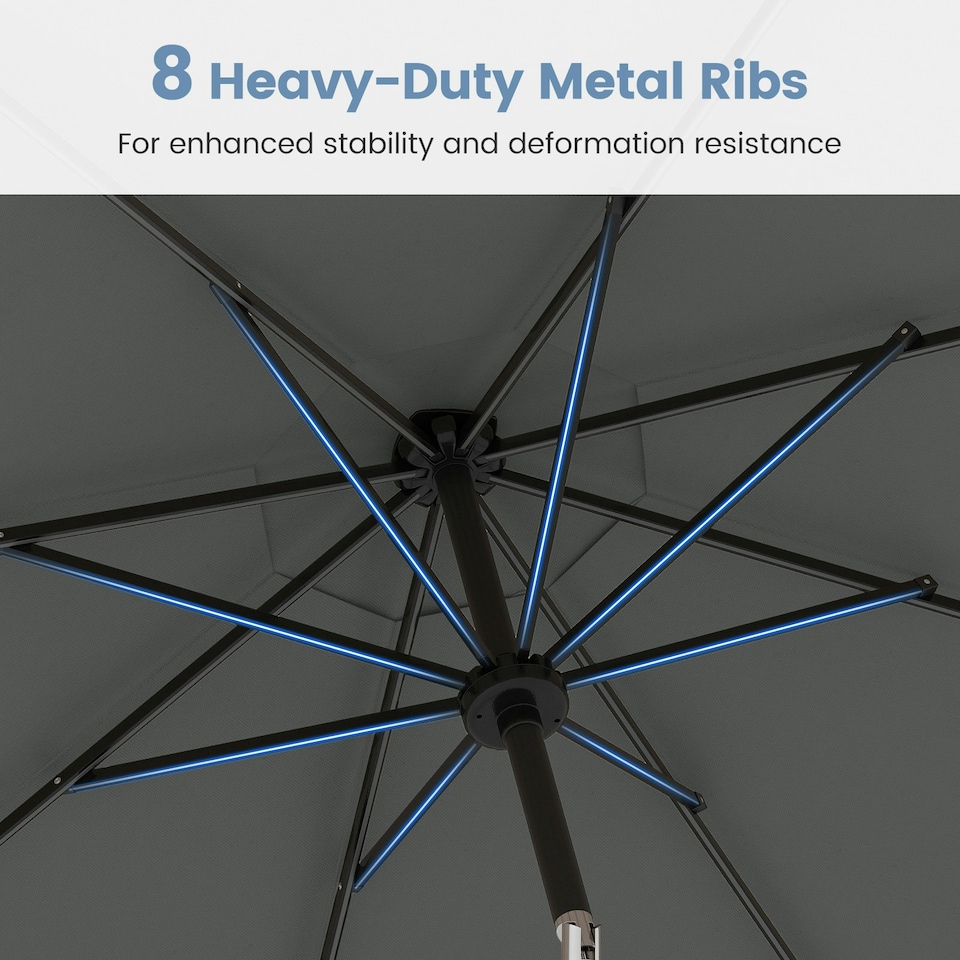 image 1 of COSTWAY 290 cm Solar Patio Parasol Umbrella 96 LED Lights Grey Grey