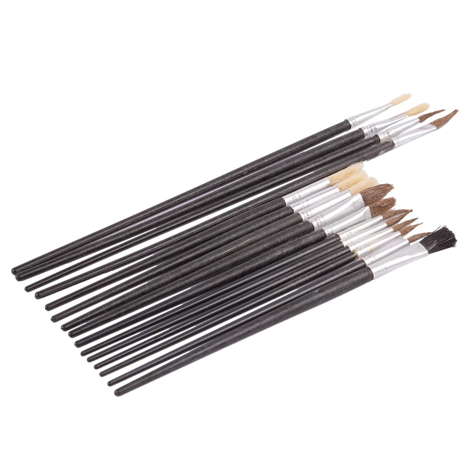 image 1 of Blackspur 15pc Wooden Artist's Paint Brush Set - Black
