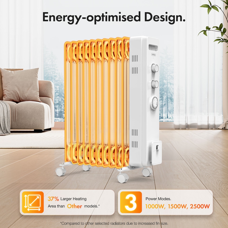 image 1 of VonHaus Oil Filled Radiator 11 Fin Portable Electric Heater White