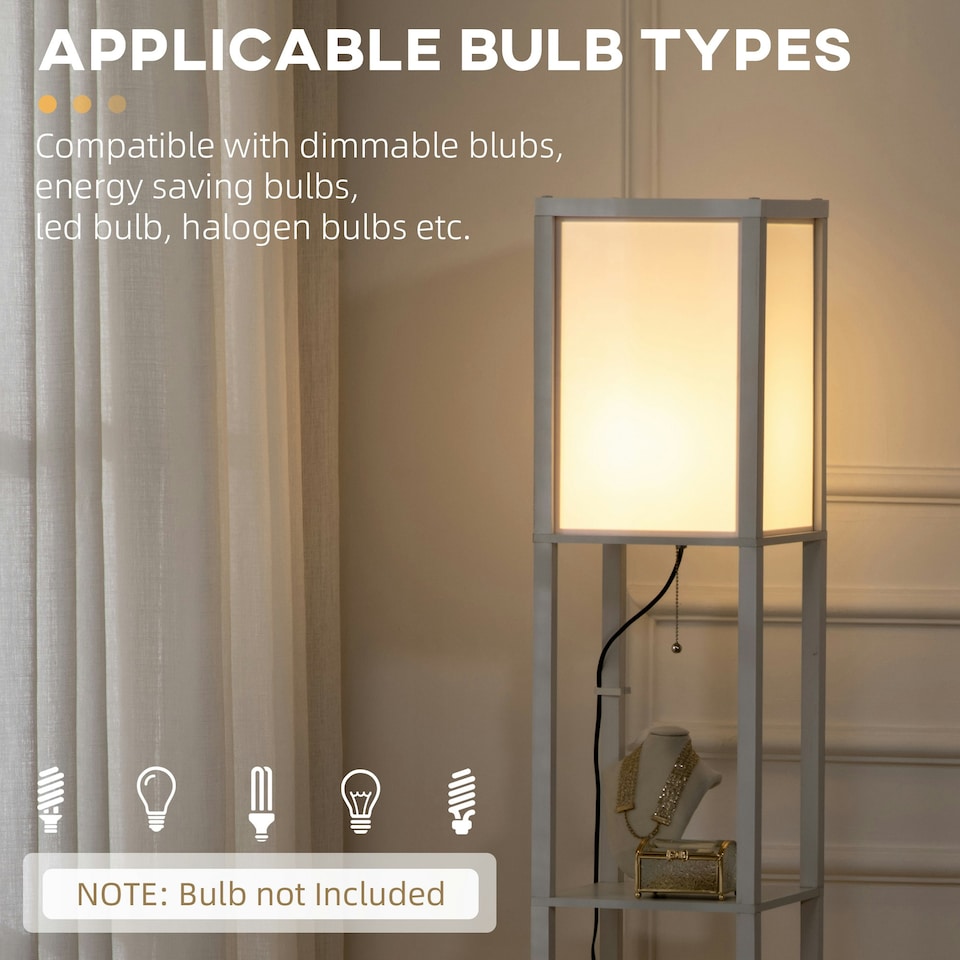 image 1 of HOMCOM Shelf Floor Lamp with Dual Light, for Living Room, Bedroom, White
