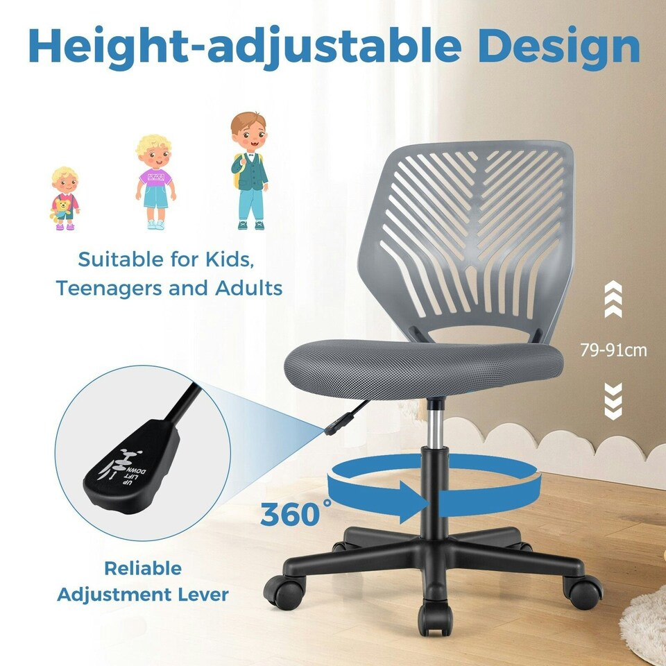 image 1 of COSTWAY Ergonomic Kids Desk Chair Mesh Computer Study Chair Grey Grey