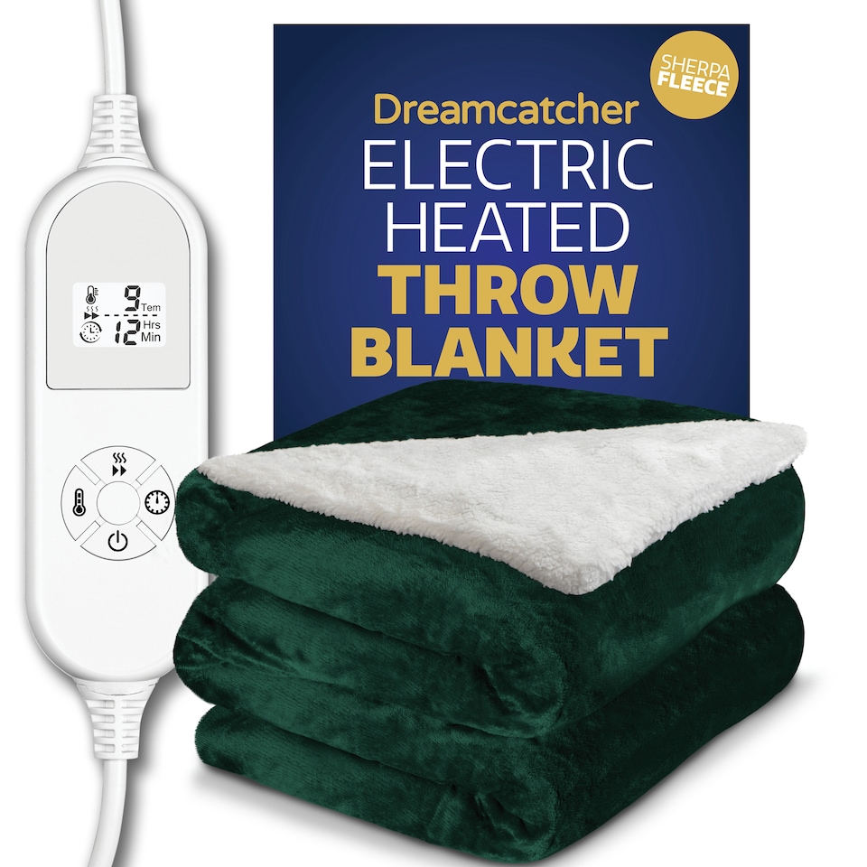 image 1 of Dreamcatcher Green Soft Microfleece & Sherpa Electric Blanket Heated Throw 160x120cm | Green | Green | One Size | 1