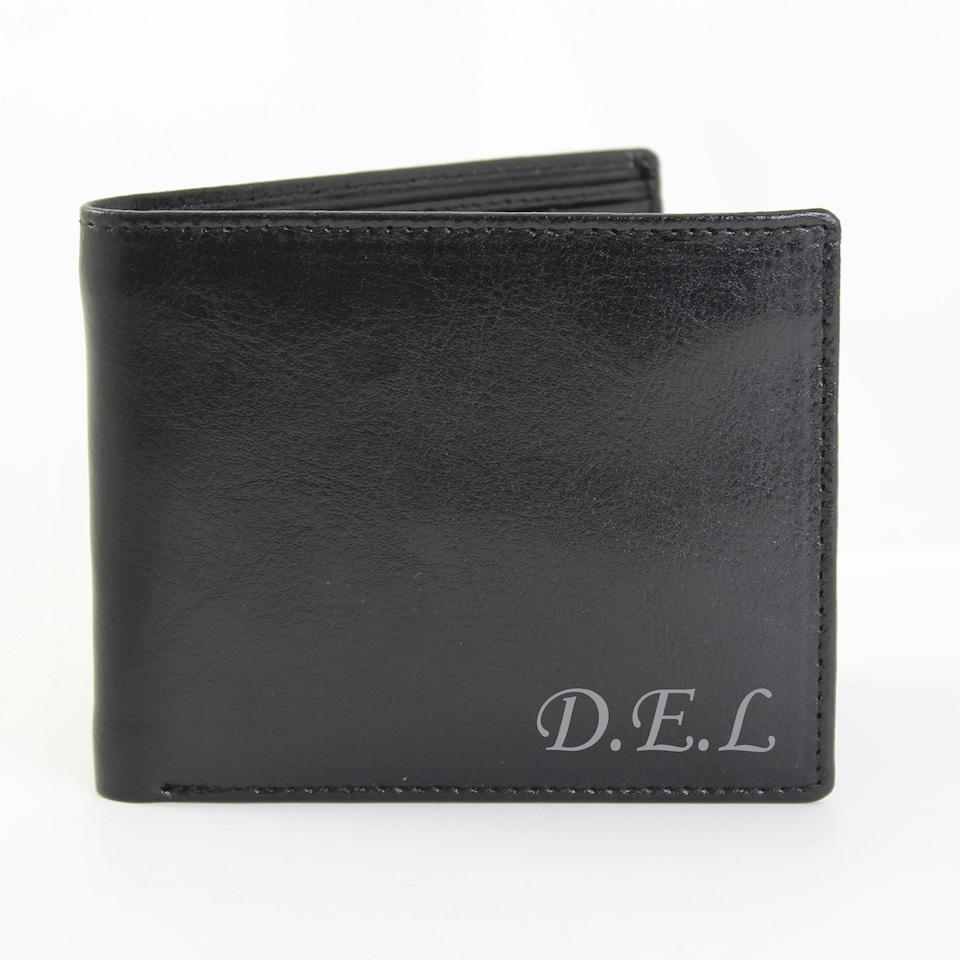 image 1 of Personalised Script Font Leather Wallet Black
