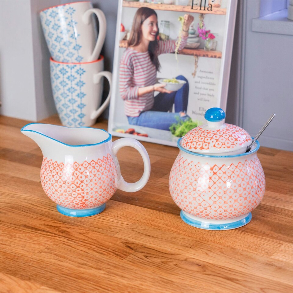 image 1 of Nicola Spring Hand-Printed Sugar Bowl - 10cm - Orange Multi