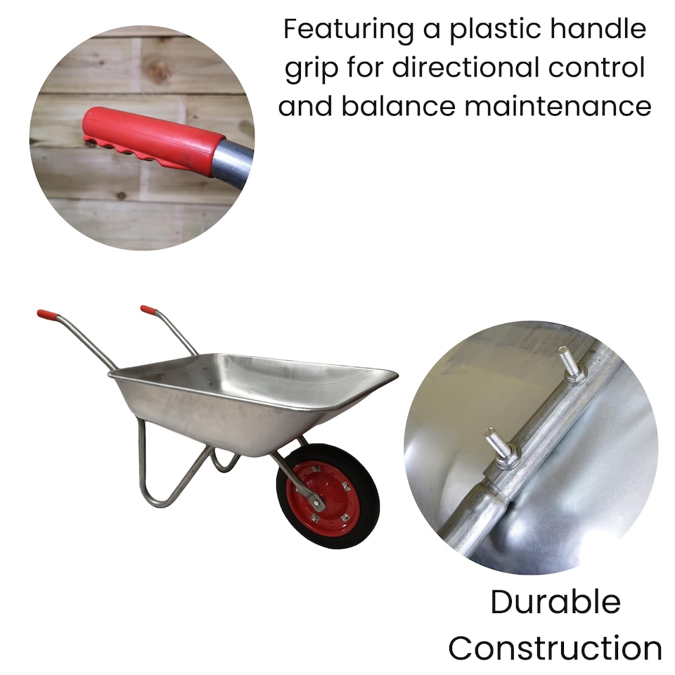 image 1 of 65 Litre 60kg Capacity Galvanised Samuel Alexander Metal Garden Wheelbarrow with Solid Puncture Proof Tyre