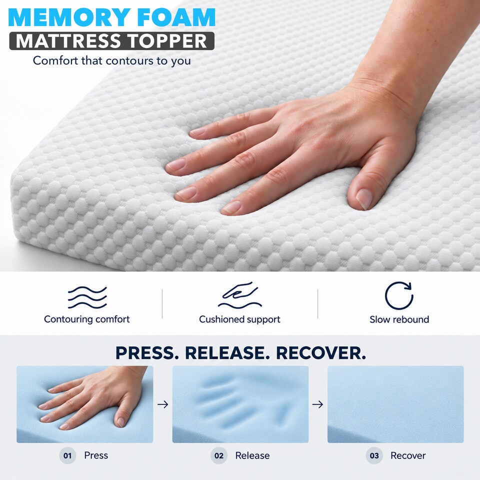 image 1 of Memory Foam Mattress Topper 3D Bubble Cover | Non-Slip Base | 7.5cm Thick | 135 x 190cm | Double