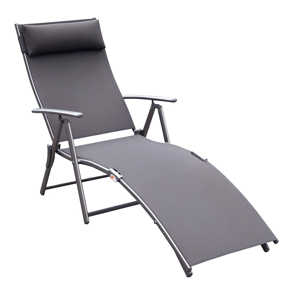 image 1 of Outsunny Sun Lounger Recliner w/ Pillow Foldable 7 Levels Textilene Grey | Grey