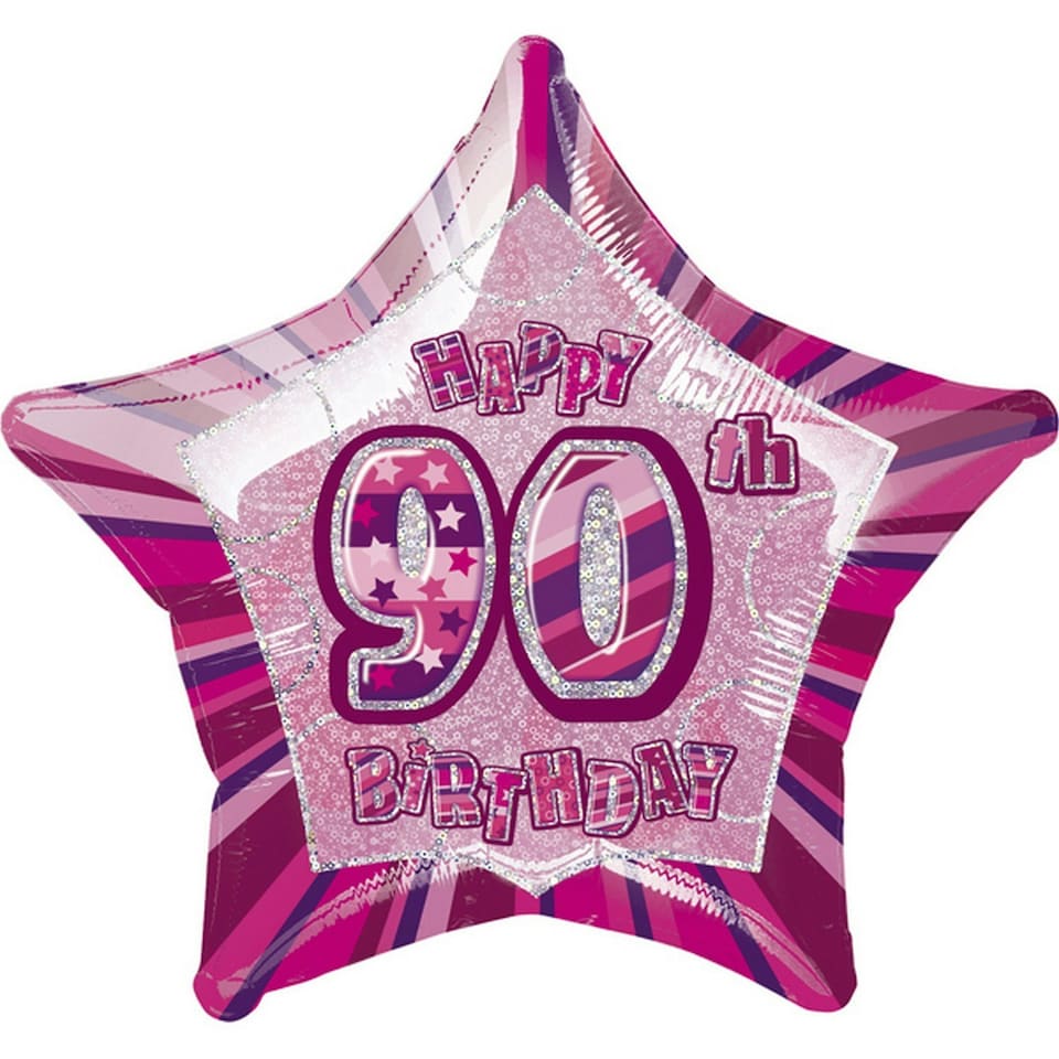 Unique Party Happy 90th Birthday Pink Star Foil Balloon - Pink - One Size