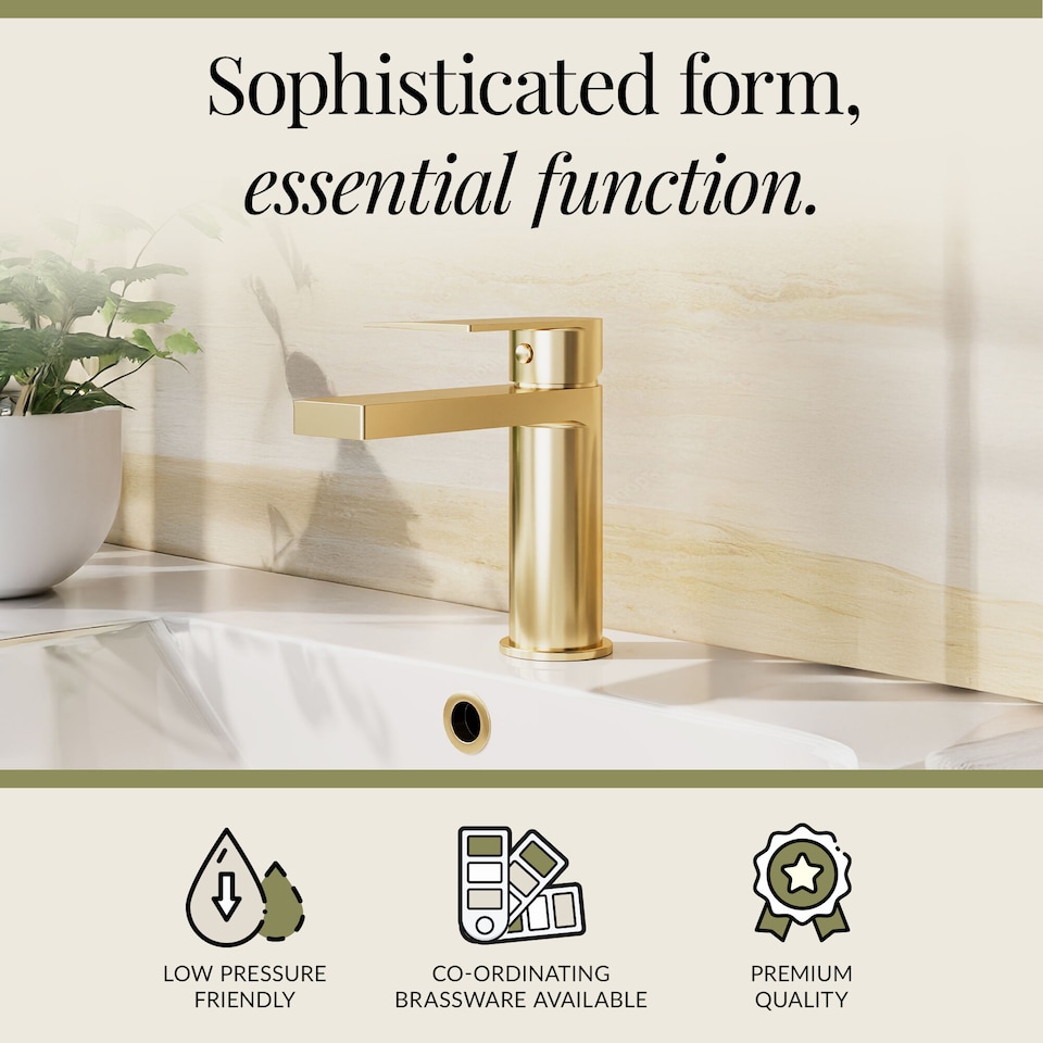 image 1 of Square Mono Basin Mixer Tap Push Button Waste Brushed Brass | Copper | Brushed Brass | 1