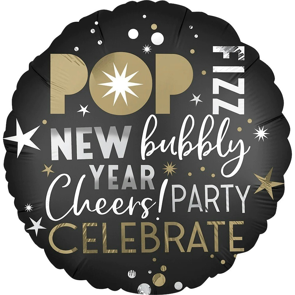 Amscan Celebrate New Year Satin Foil Balloon - Black/Gold/Silver - One Size