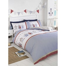 Rapport Beach Hut Duvet Cover Set - Blue/White/Red - Single | Blue | Single