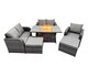 image 1 of Fimous 7-seater Patio Gas Firpit Dining Table Sofa Sets Rattan Garden Furniture Dining Set with 2 Big Stools Dark Grey Mixed