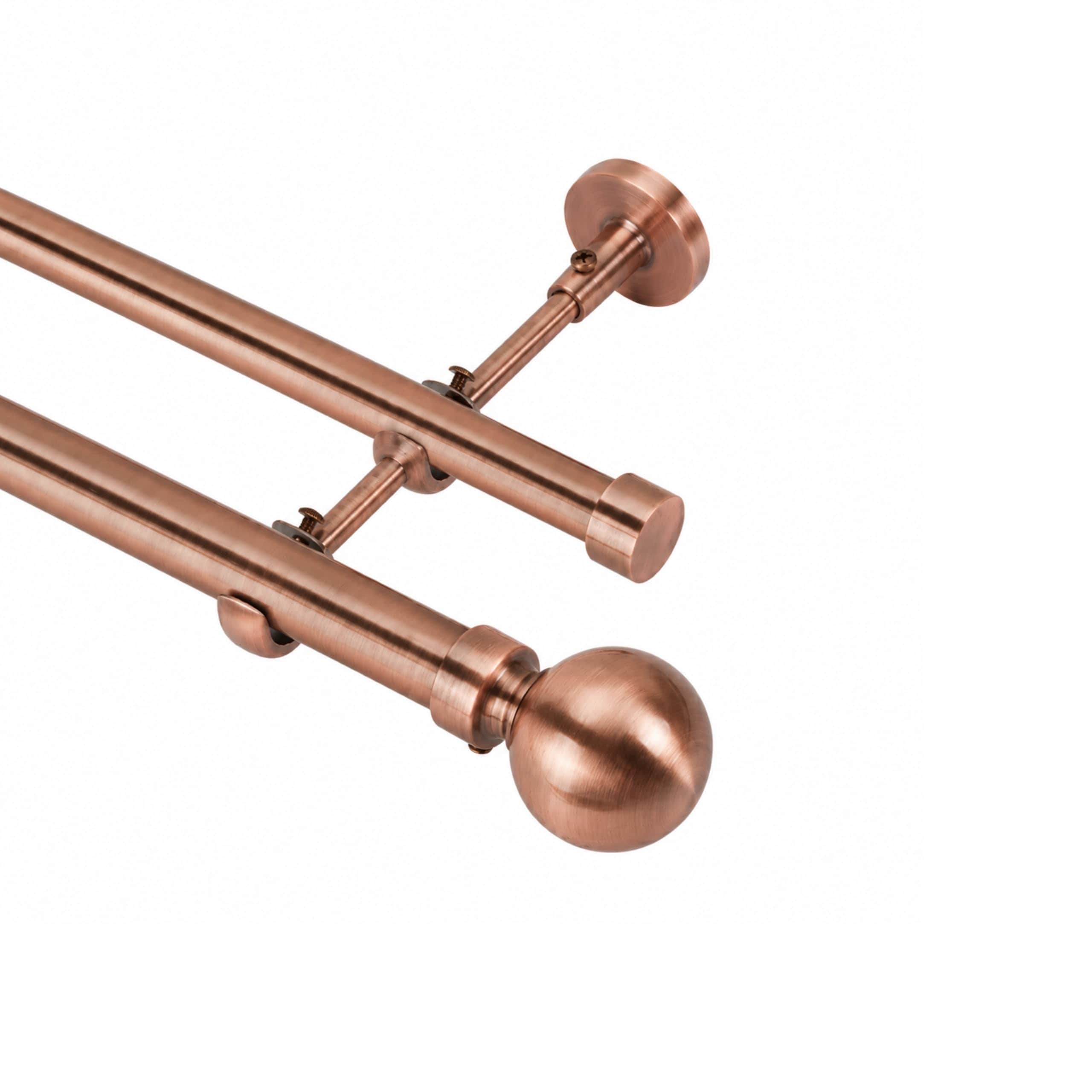 Lister Cartwright Double Eyelet Curtain Pole Set, Extendable 70-120 cm, Antique Copper Ball Finials, 19mm and 28mm Metal Poles