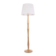 ValueLights Victoria Light Wood Traditional Stem Floor Lamp with White Fabric Tapered Shade & Bulb | White