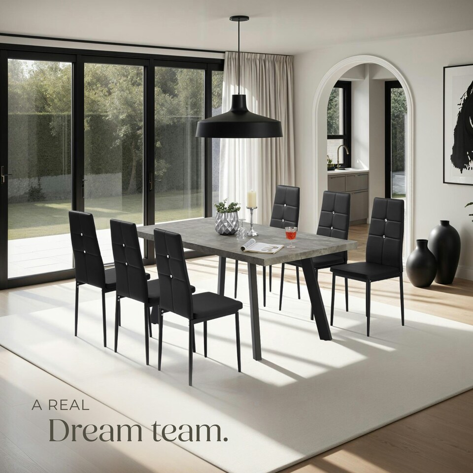 image 1 of Dining Chair Set - high backrest, slim steel legs & rhinestone highlights - Set of 4 Black